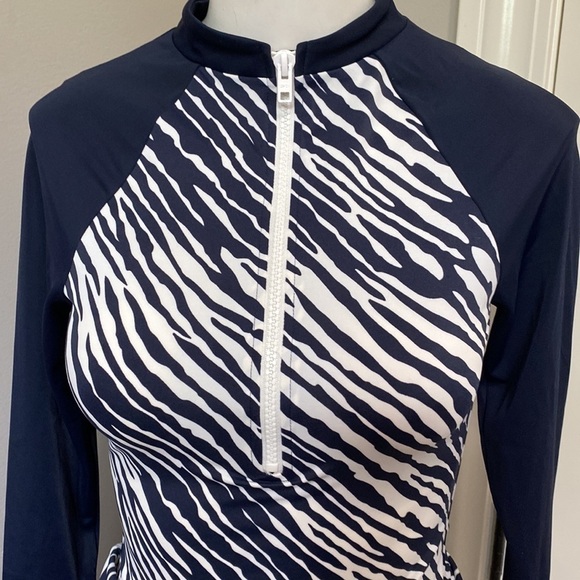 BODEN Piping Swimsuit Zebra Print Set Long Sleeve Top AND Bottom Size 4 - Picture 2 of 11